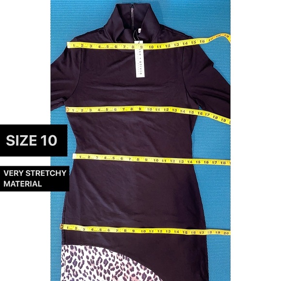 Alice + Olivia Delora Black White Turtleneck Leopard Patchwork Mini Dress - Picture 12 of 16
